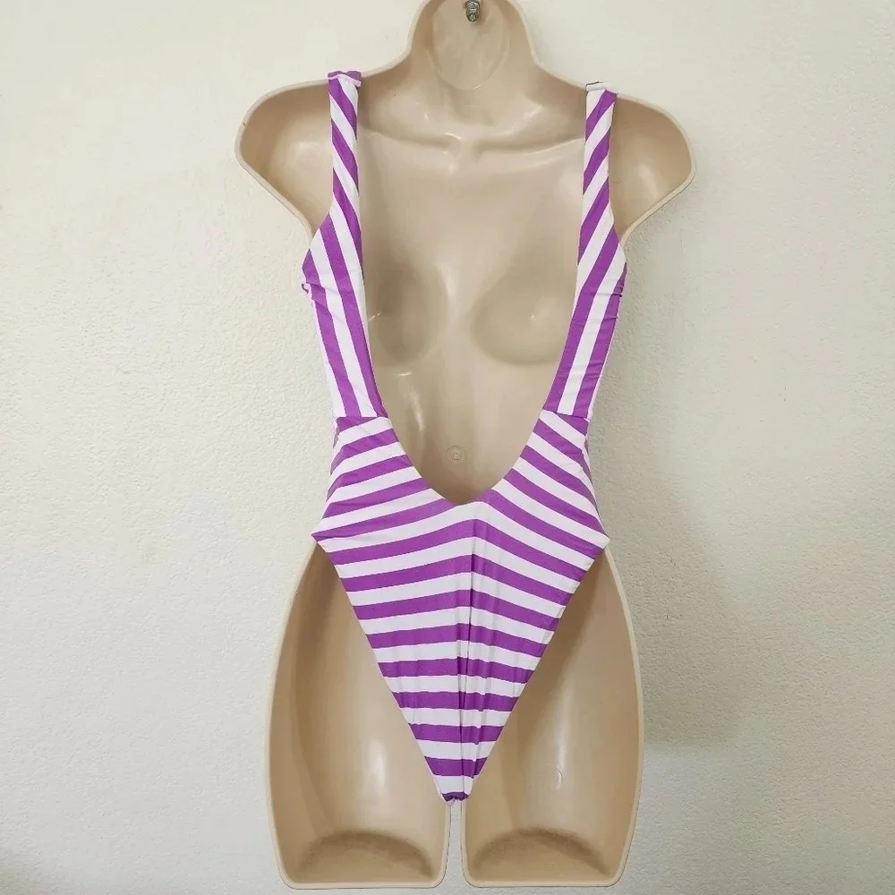 THE BIKINI LAB Purple Striped One Piece Swimsuit XS NWT